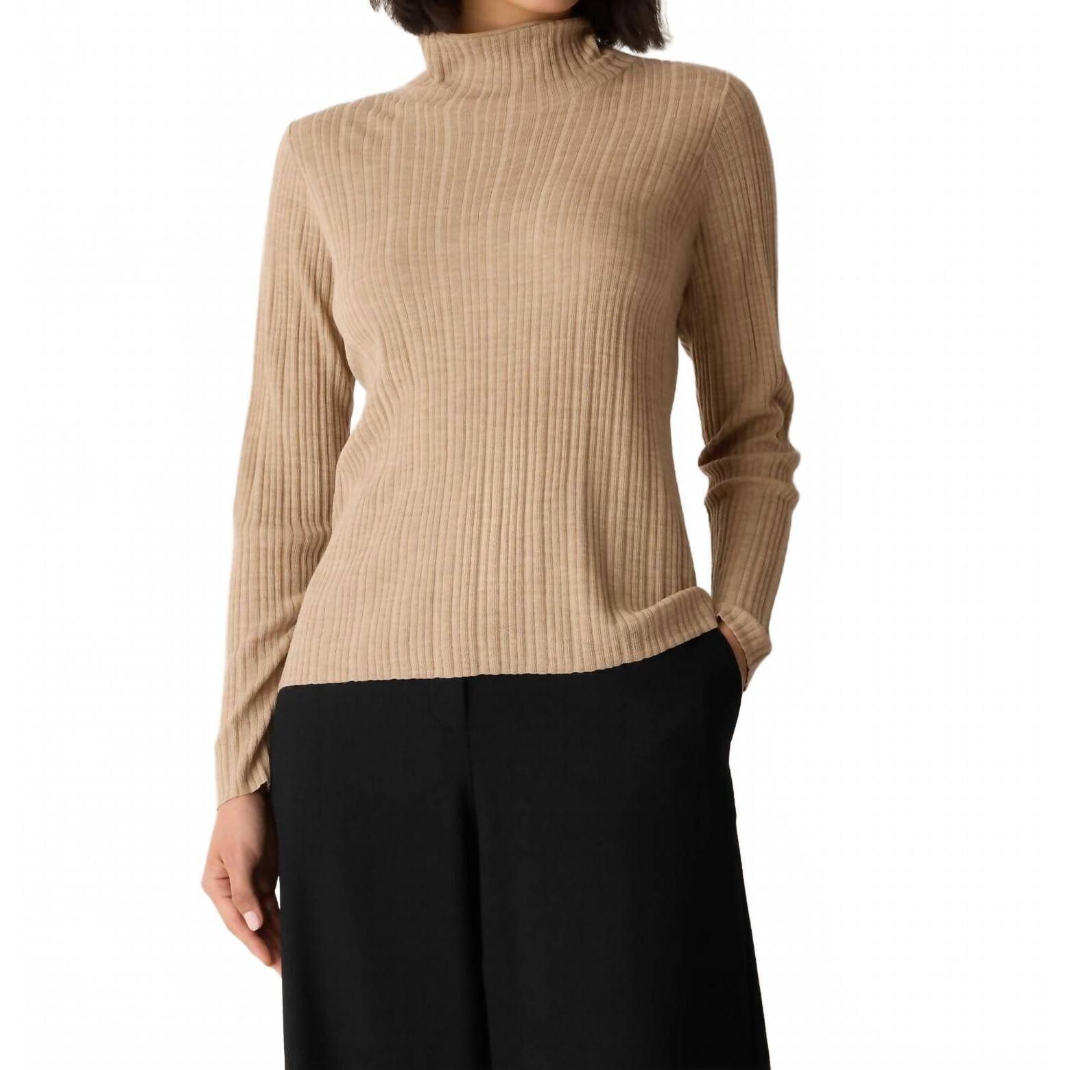 New Eileen Fisher Superfine Merino Turtleneck Sweater In Biscuit